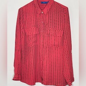 Red with black design button up blouse